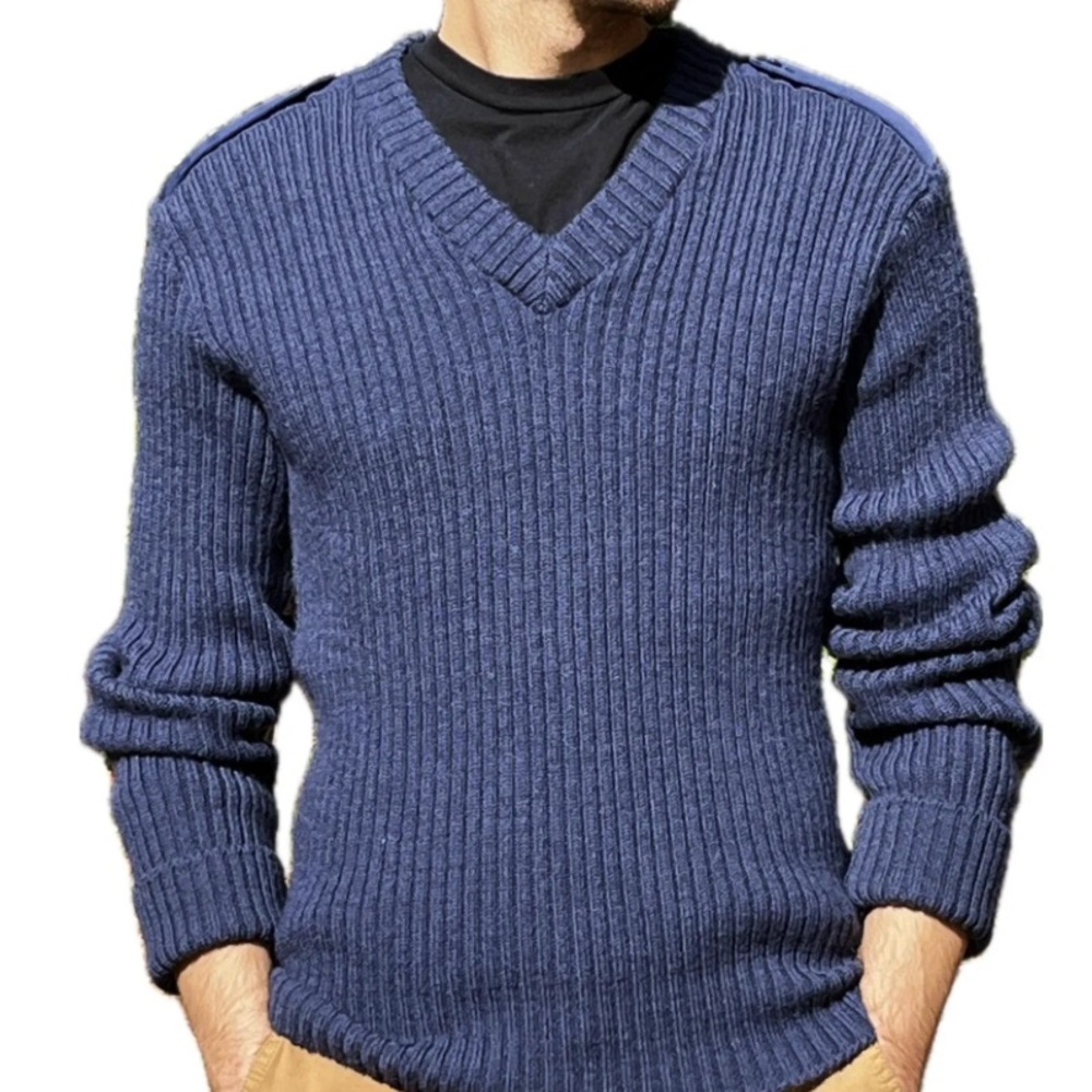 DSCP GUARDIAN COLLECTION Navy Blue military Sz 40 R Ribbed V-Neck wool Sweater